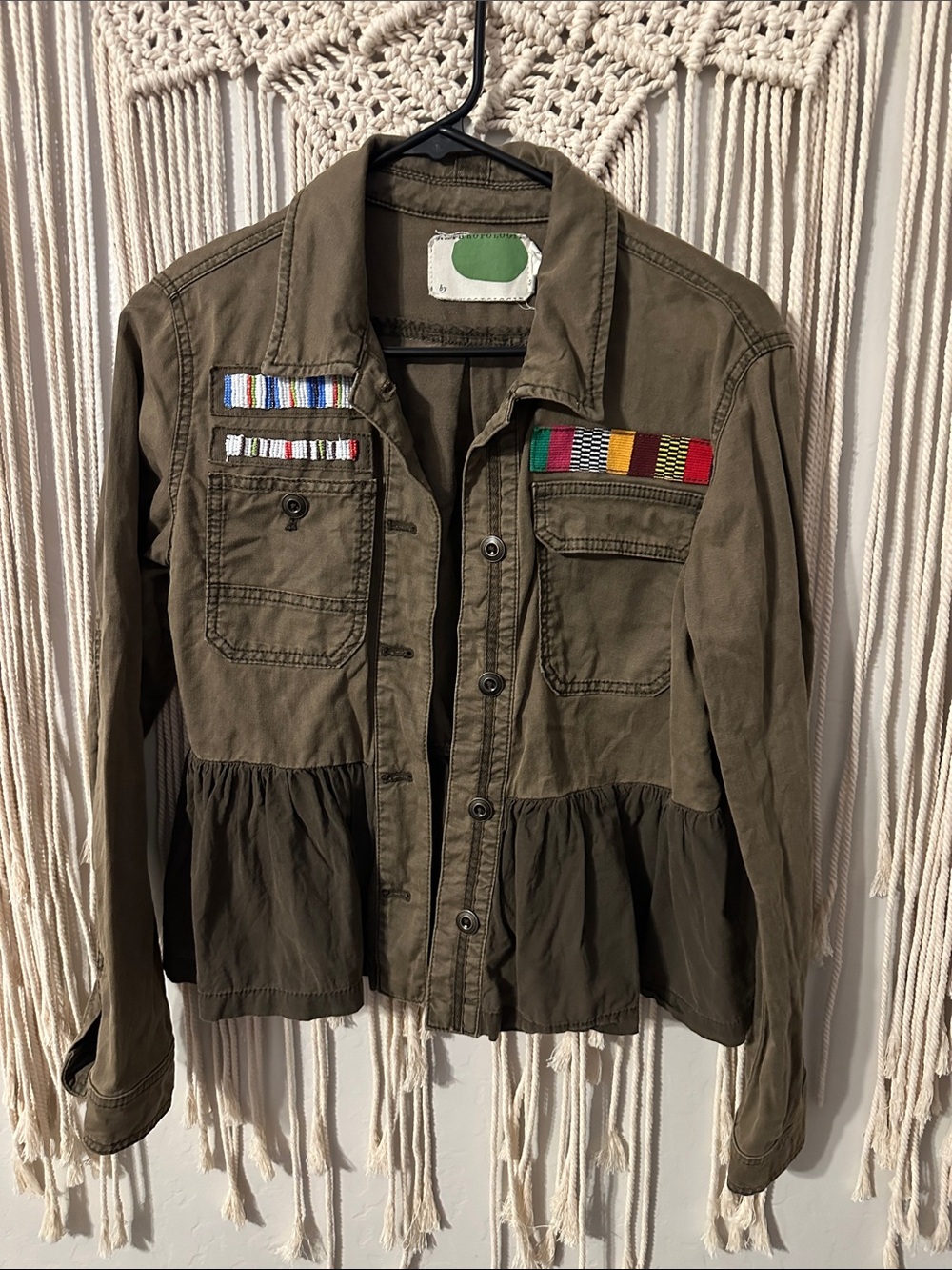 Anthropologie Olive Green Peplum Military Jacket